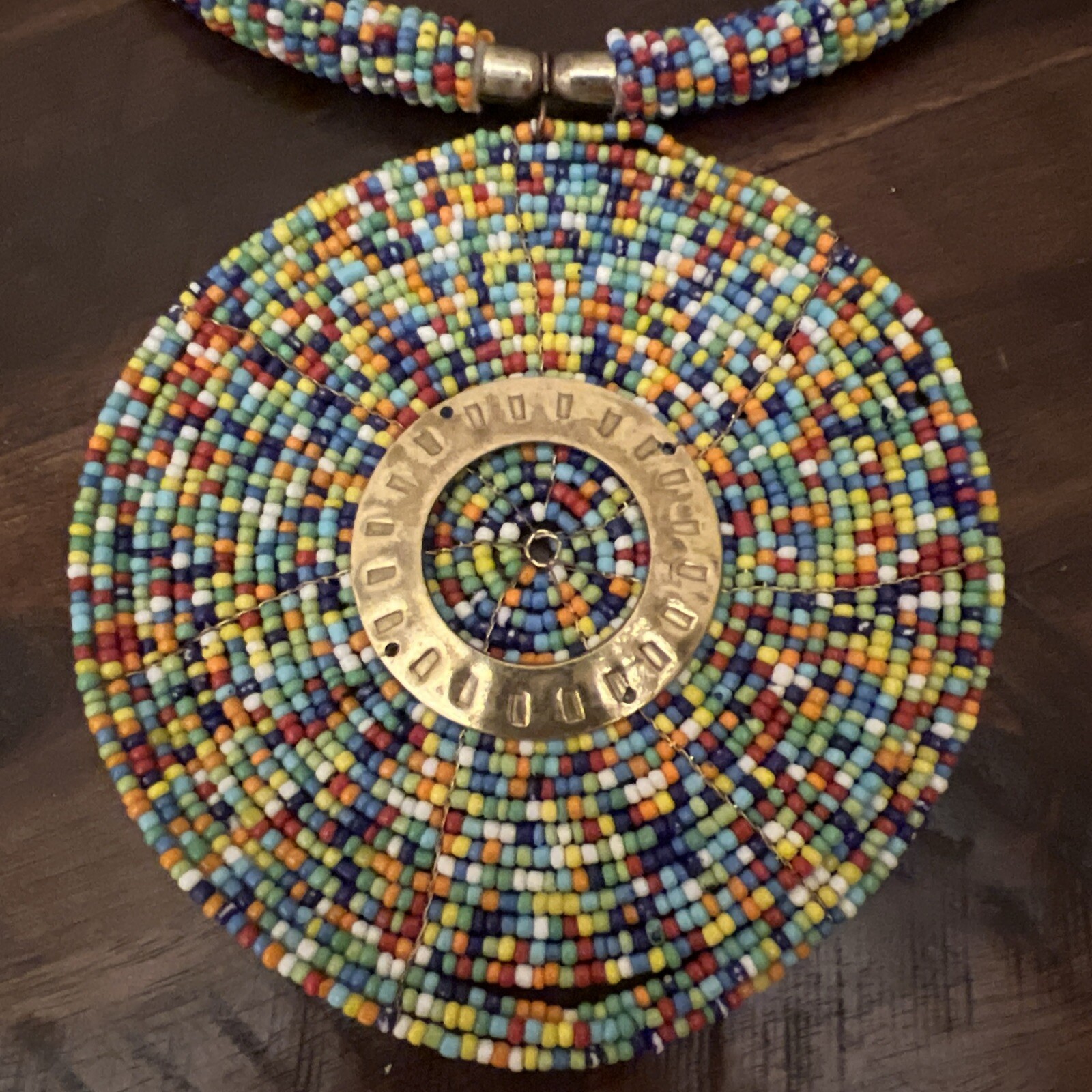 Multicolor Beaded Choker With Large Pendant
