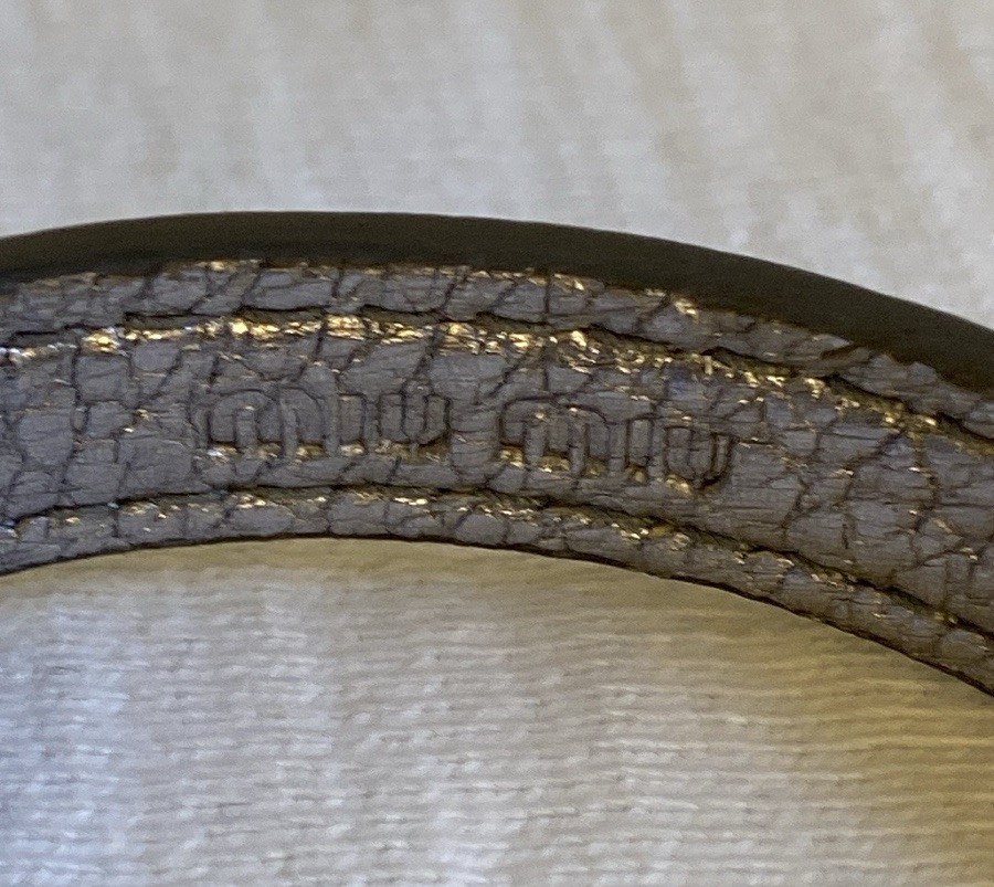 Miu Miu Silver Metallic Leather Bracelet with Goldtone Metal & Rhinestone (7.5″)