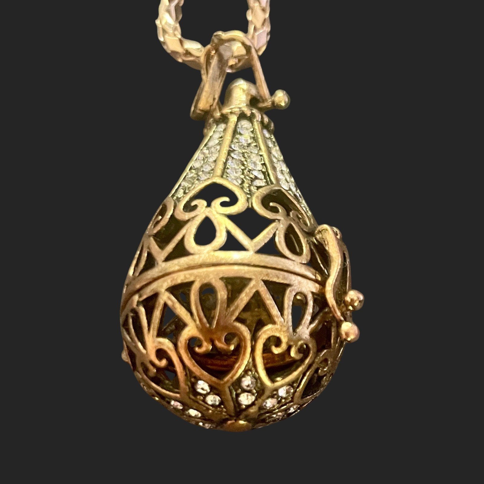 Bottle Locket Necklace Scent Diffuser, Antique Finish, Rhinestones 1⅛ x 2 beawen