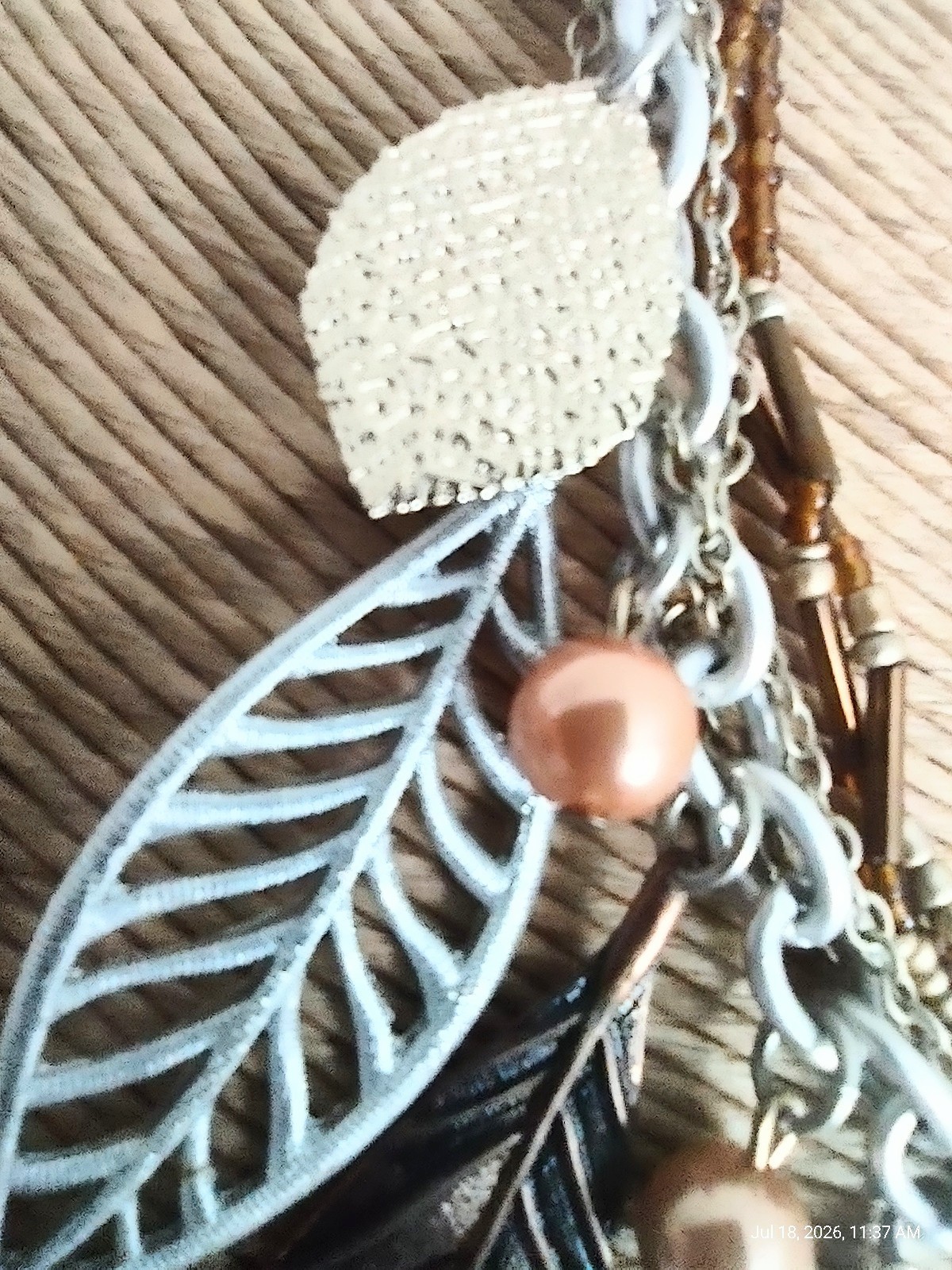 Mixed Metals -Silver, Gold, & Copper Tone – Beaded Layered Leaf Necklace