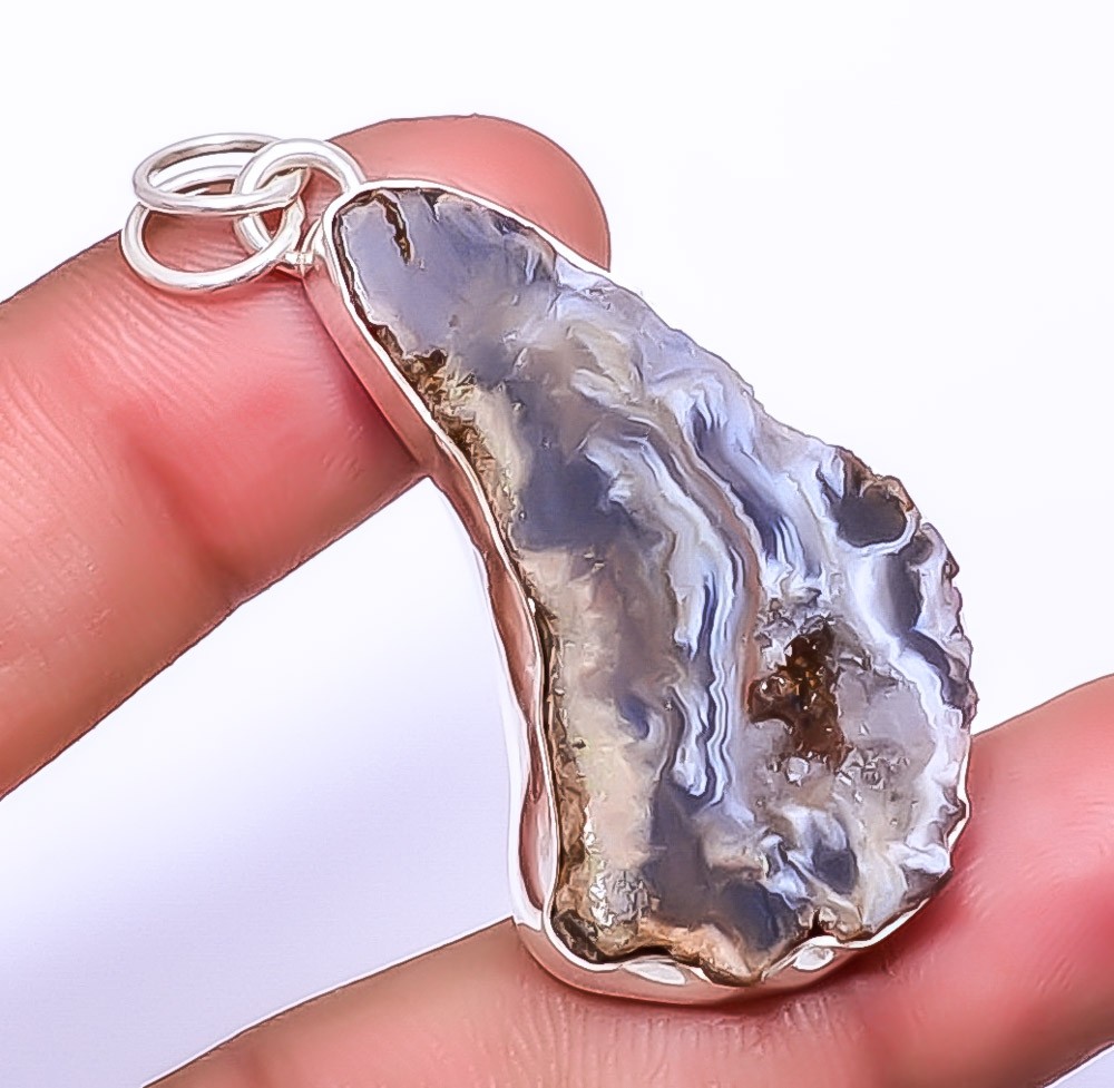 Geode Agate Drusy – Africa 925 Sterling Silver Pendant 1.95″ P7314-46