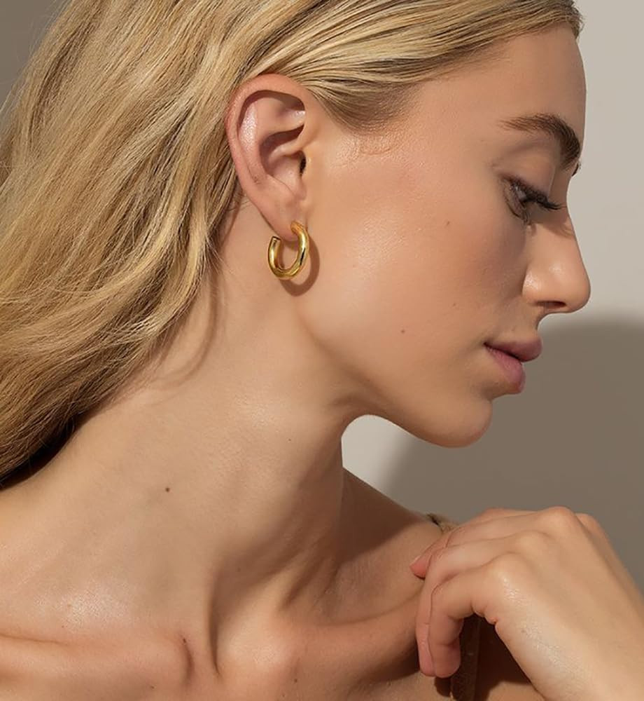 6 Pairs Simple Gold Hoop Earrings Set for Women Trendy, 14K Gold Plated Chunky H