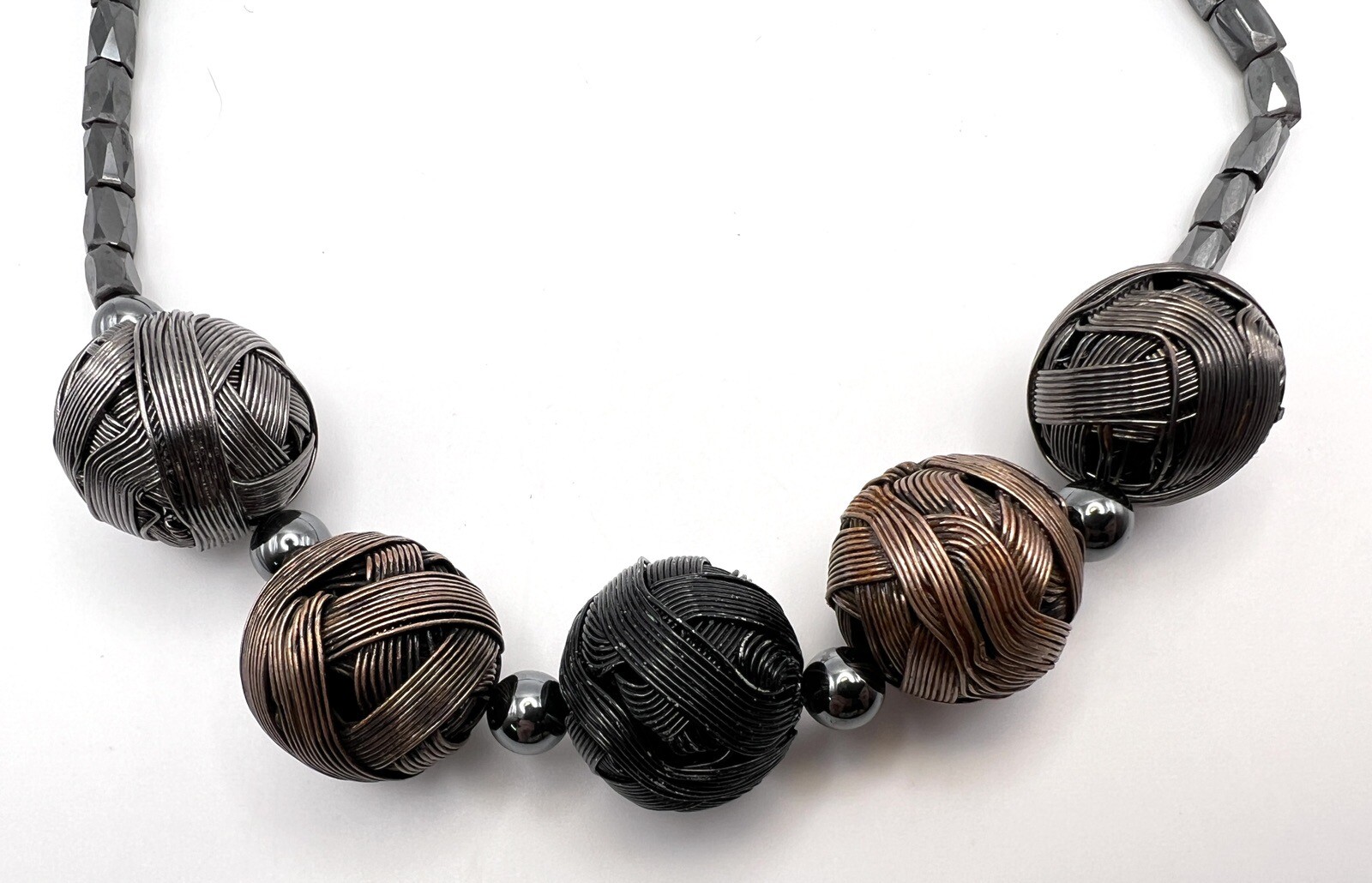 Necklace Copper Wire Sphere Bead Hematite Stone 16 – 20 in Steampunk