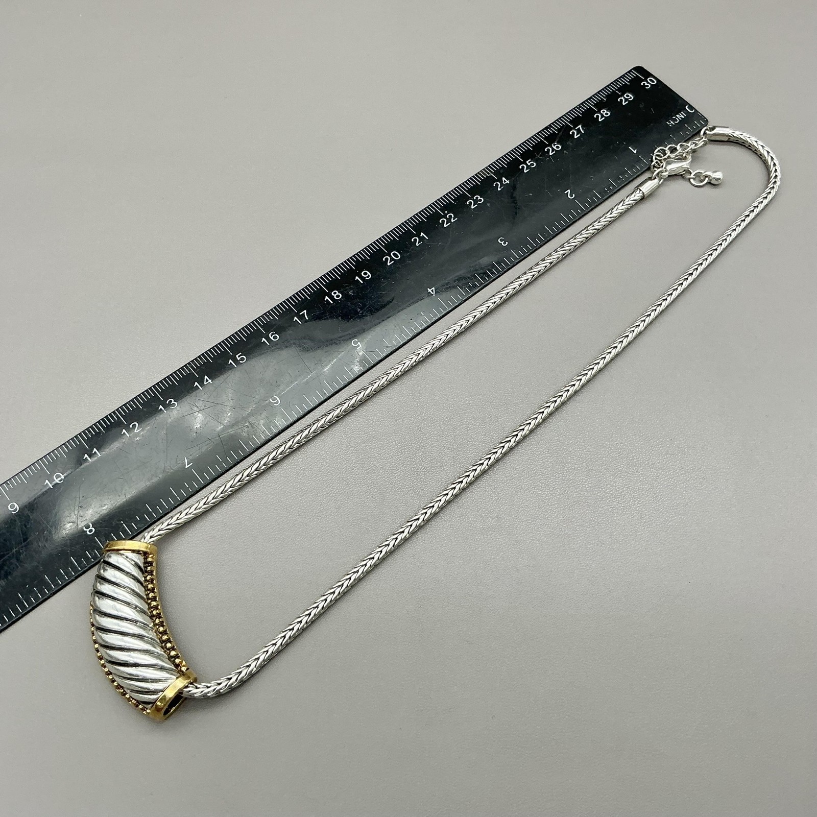 Roman Necklace Statement Silver Tone Gold Accents Curved Pendant Lobster Clasp