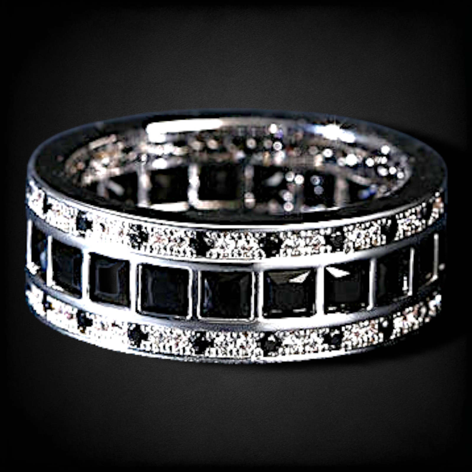 Men’s Black Diamond Sterling Silver Ring – Bold Eternity Band