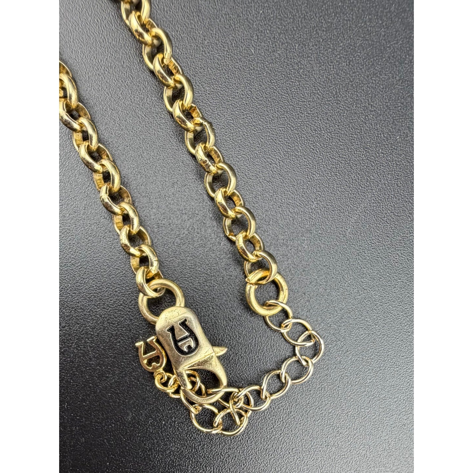 Etienne Aigner Station Necklace 35in Gold Tone Amber Colored Geometric READ