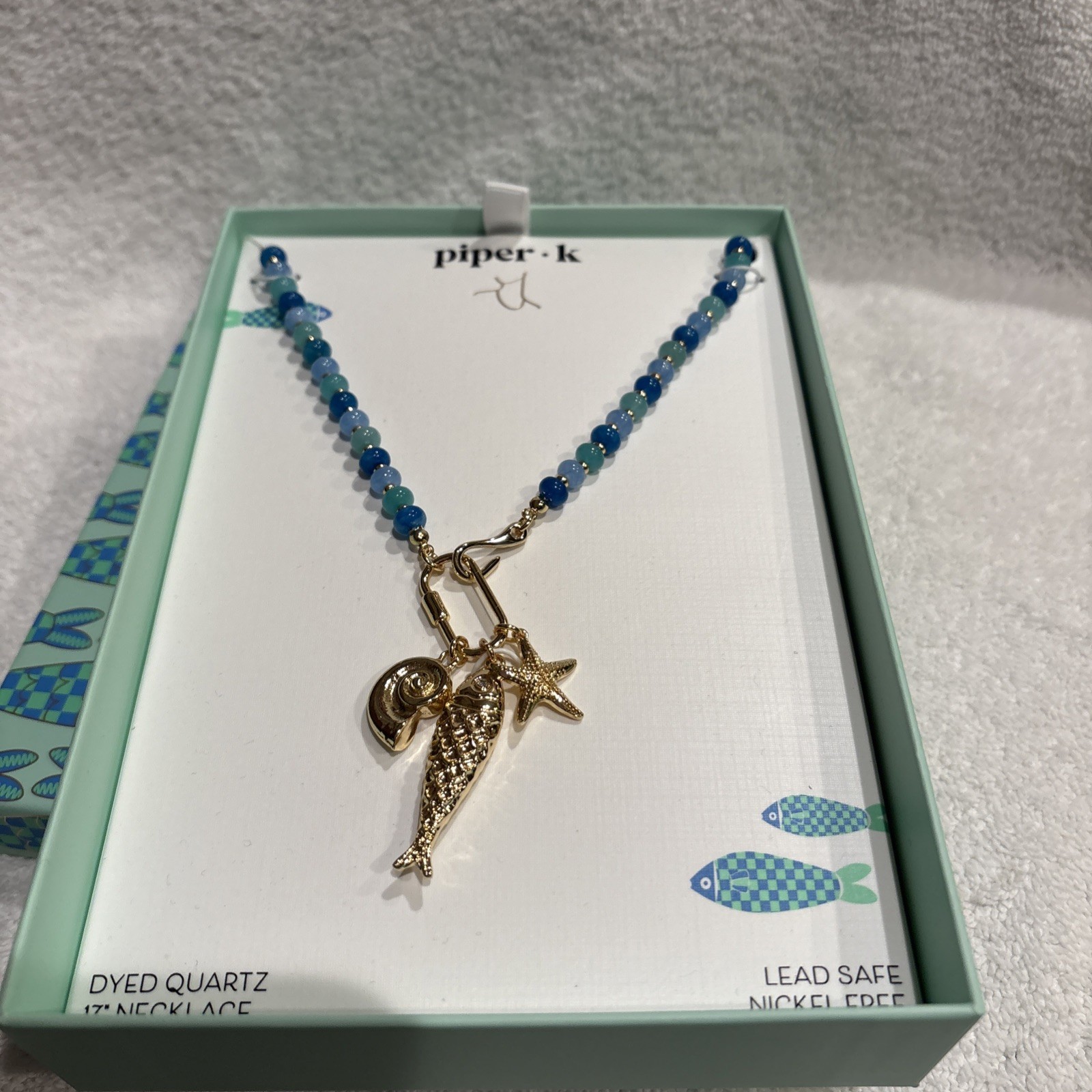 Piper K Women Beach Theme Necklace W Detachable Pendant Star Fish Blue And Gold