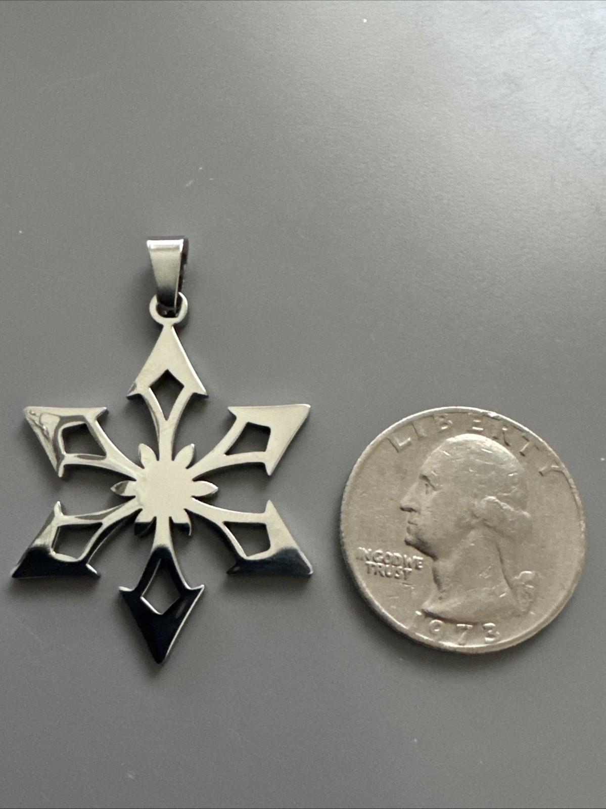 Six Pointed Star Pendant 24” Chain Stainless Steel Snow Flake Viking Gift Silver