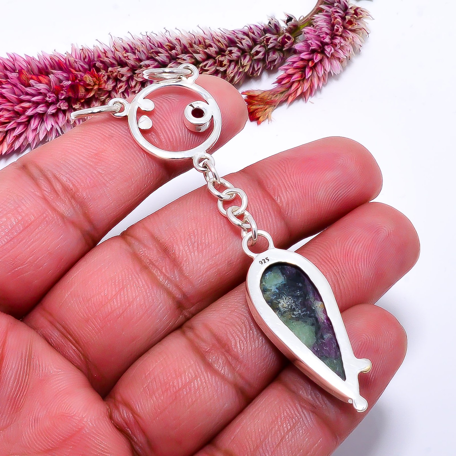 Ruby With Zoisite & Red Garnet 925 Silver Two Tone Pendant 2.85″ P10371114658