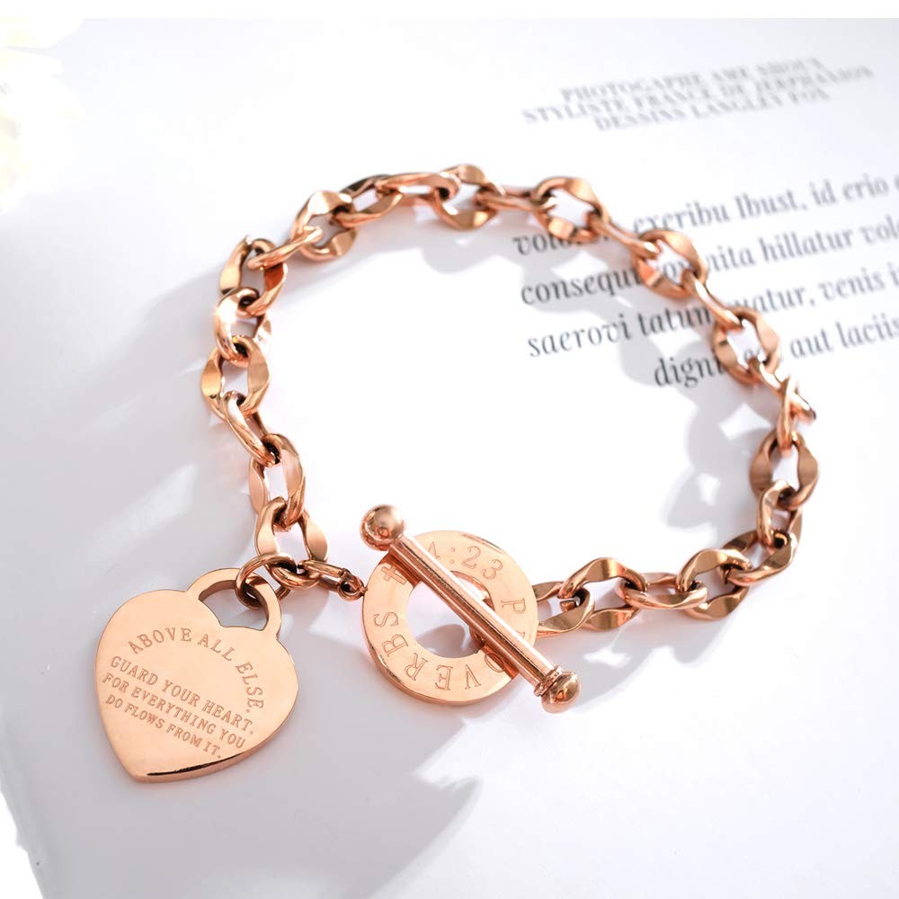 Heart Charm Bracelet for Women 14K Gold/Silver/Rose Gold Tone Stainless Steel…