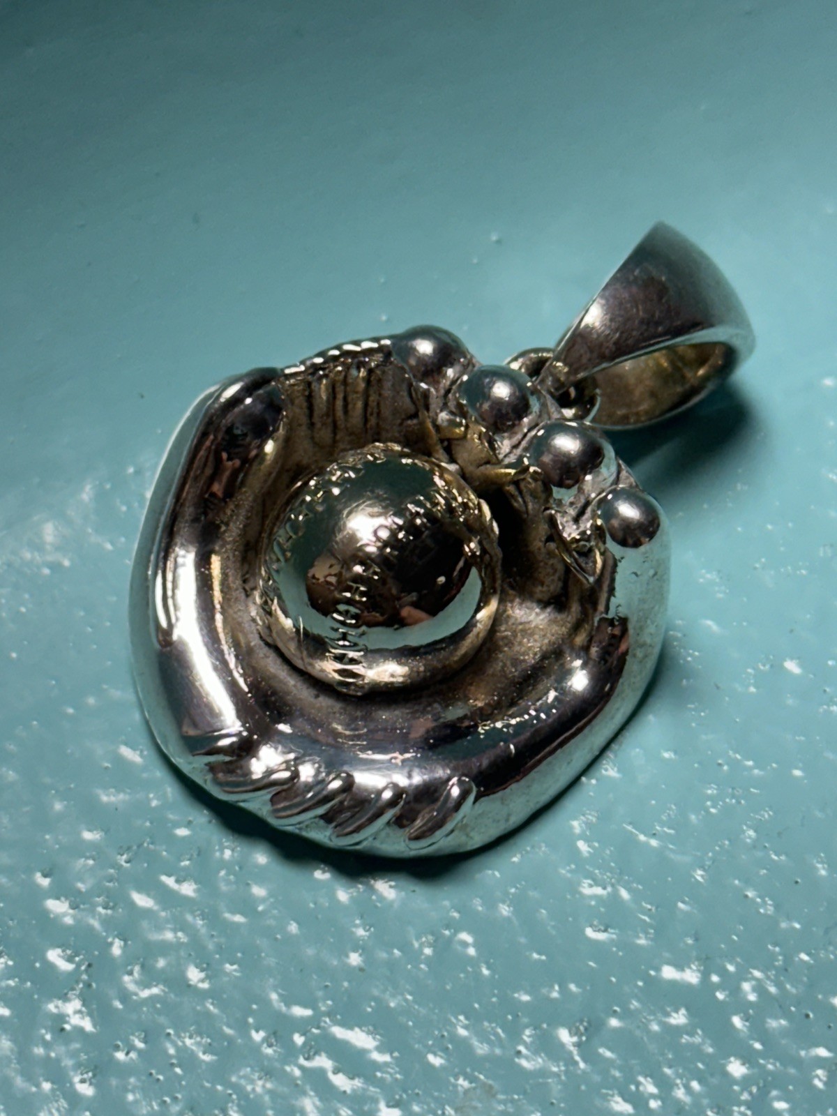 Baseball Softball Glove Silver Toned with gold toned ball Charm Pendant 30g