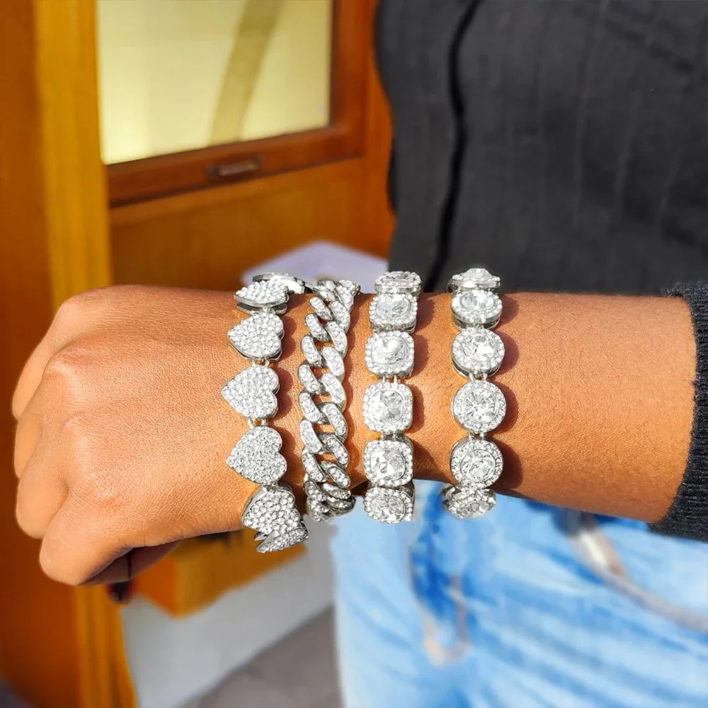 Iced Out Crystal Cuban Chain Bracelet Gift Set | Hip Hop Bling Jewelry | New