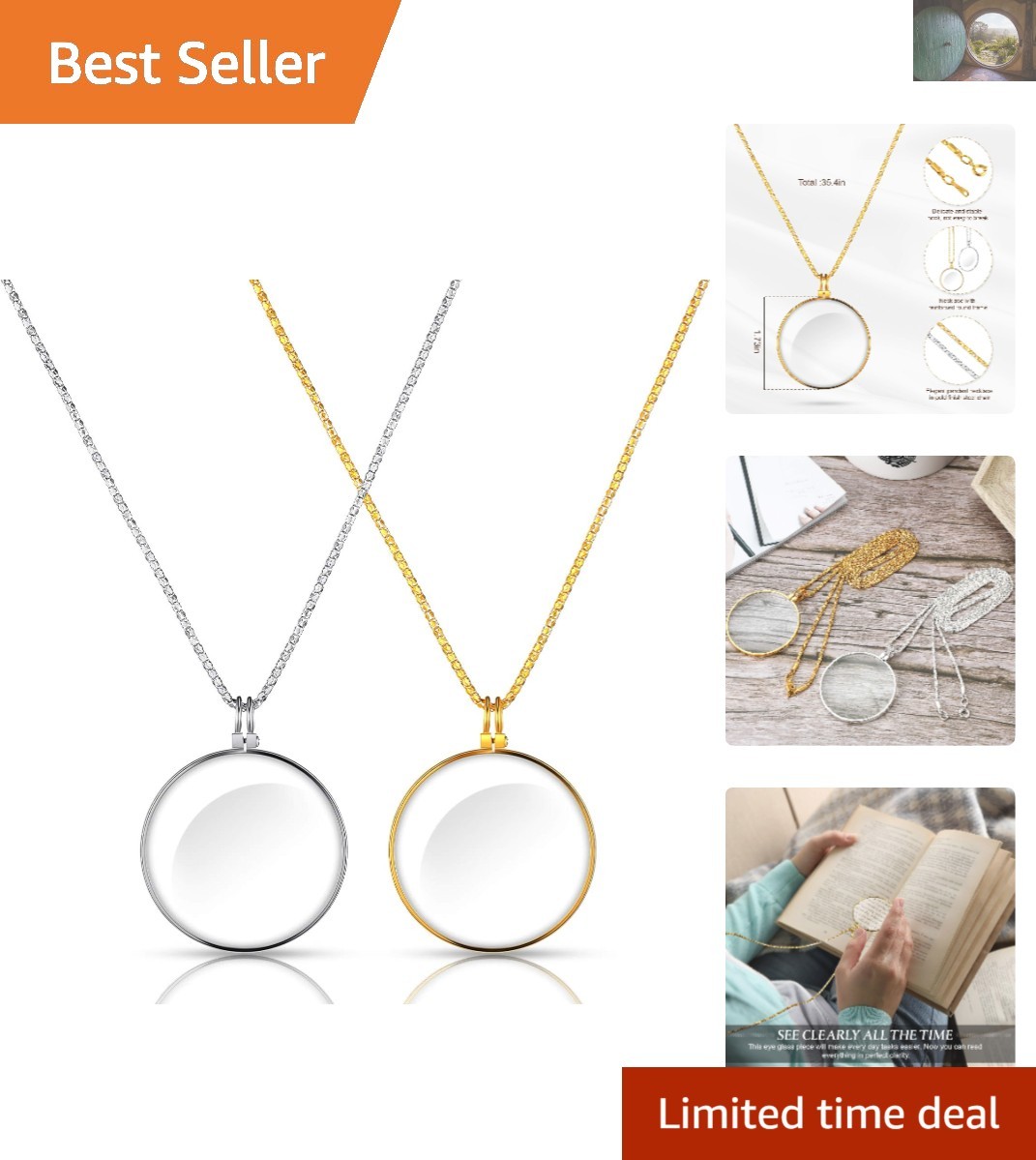Stylish Magnifying Pendant Necklace for Reading – Ideal for Elderly and Crafters