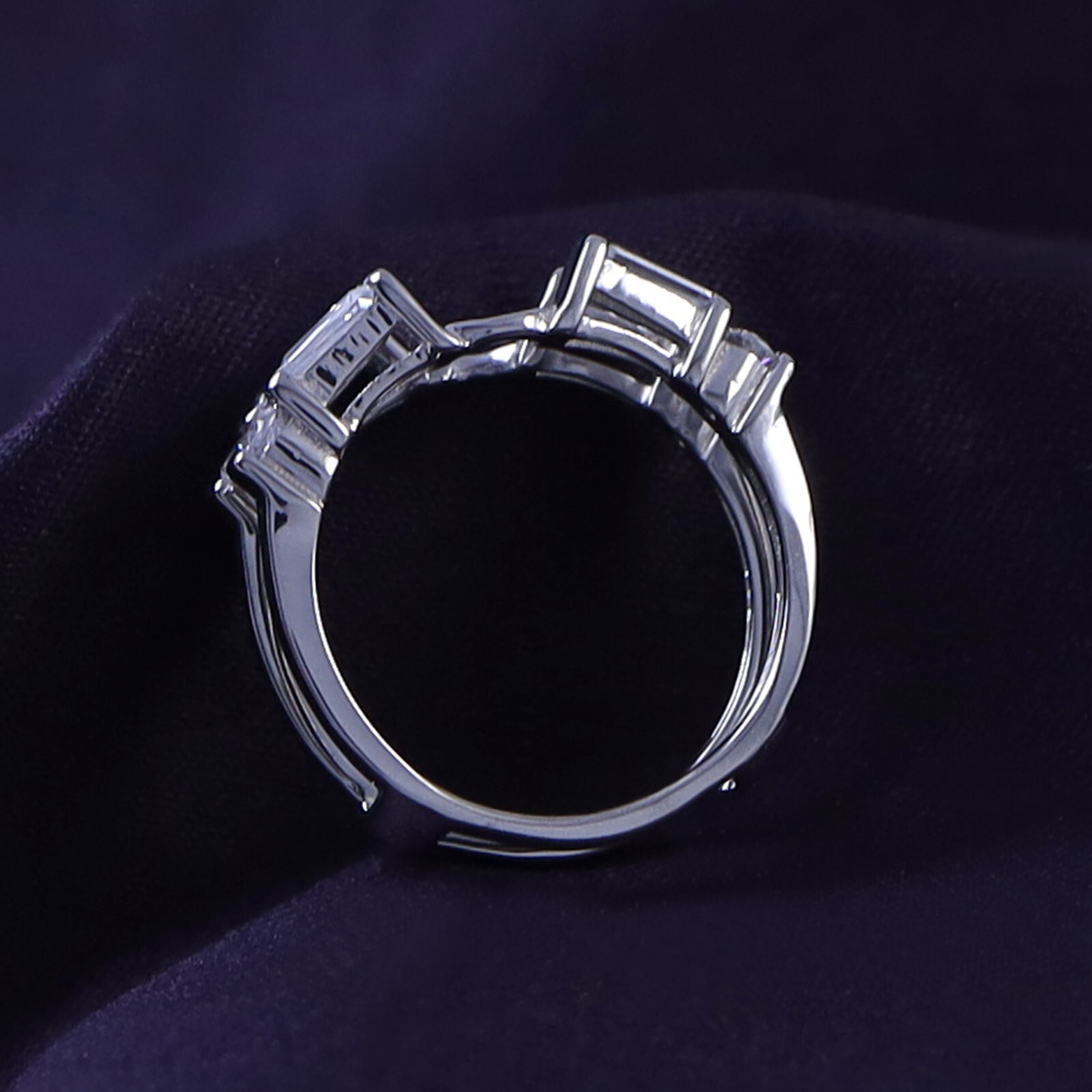 Enhancer Guard Ring Simulated Diamond Baguette & Round 14K White Gold Plated