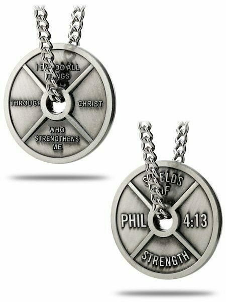 Men’s Antique Finish High Relief Weight Plate Necklace-Phil 4:13
