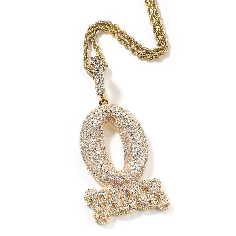 Hip Hop Pendant Chain Necklace O BLOCK Iced Out 5A+ CZ 18K Gold Silver Plated