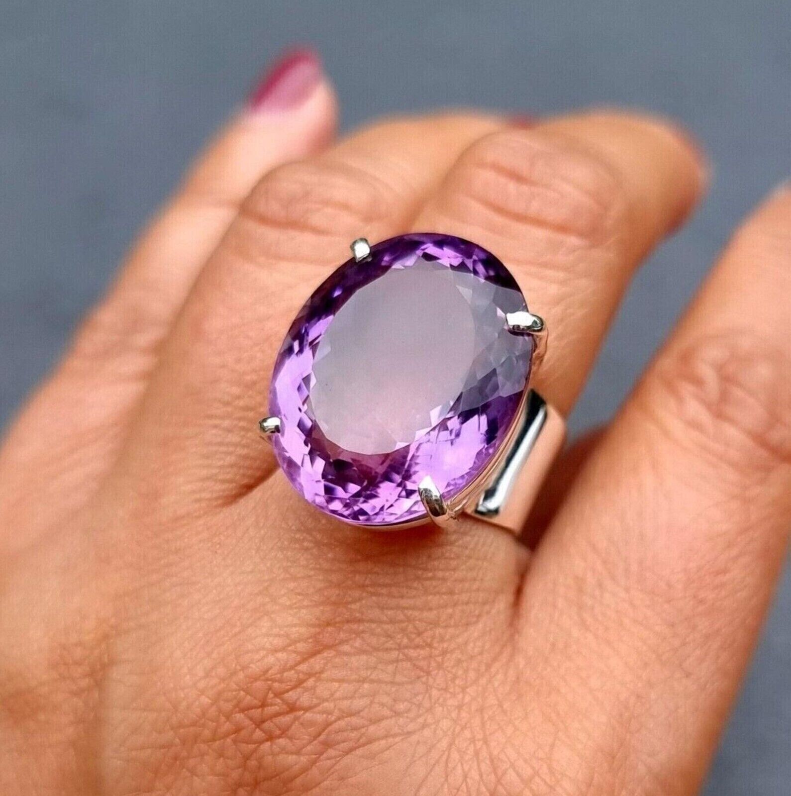 2.10Ct Oval Cut Simulated Amethyst Engagement Ring In 14K White Gold Plated