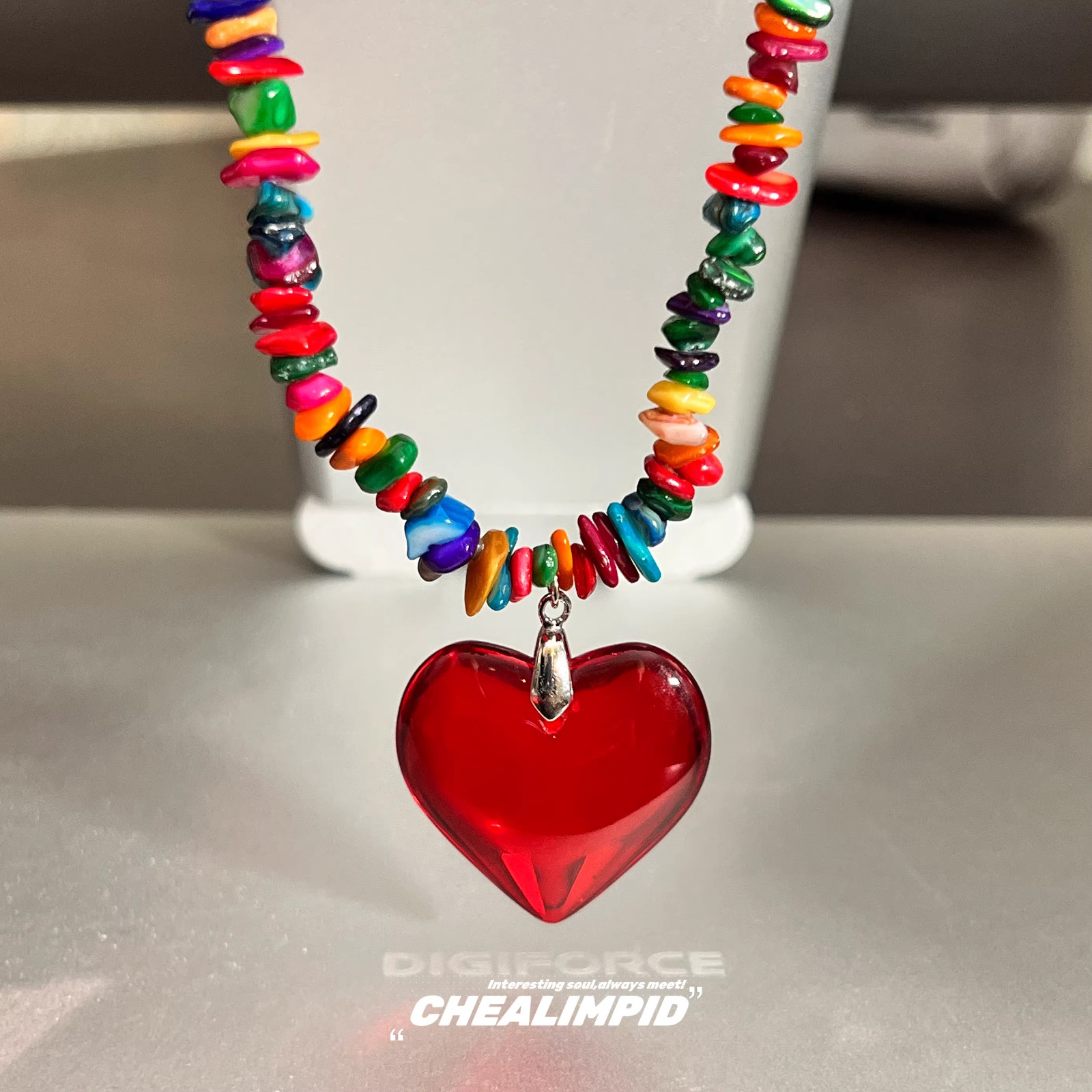 CHEALIMPID / Heart Color Bead Choker Necklace 42cm+5cm Extender