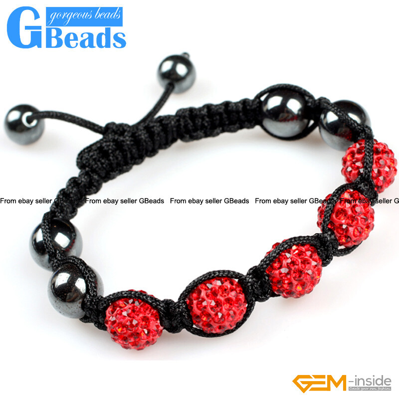 Red 10mm Gemstone Pave Sparkle Crystal 5 Ball Beads Bracelet Adjustable 6″-8″