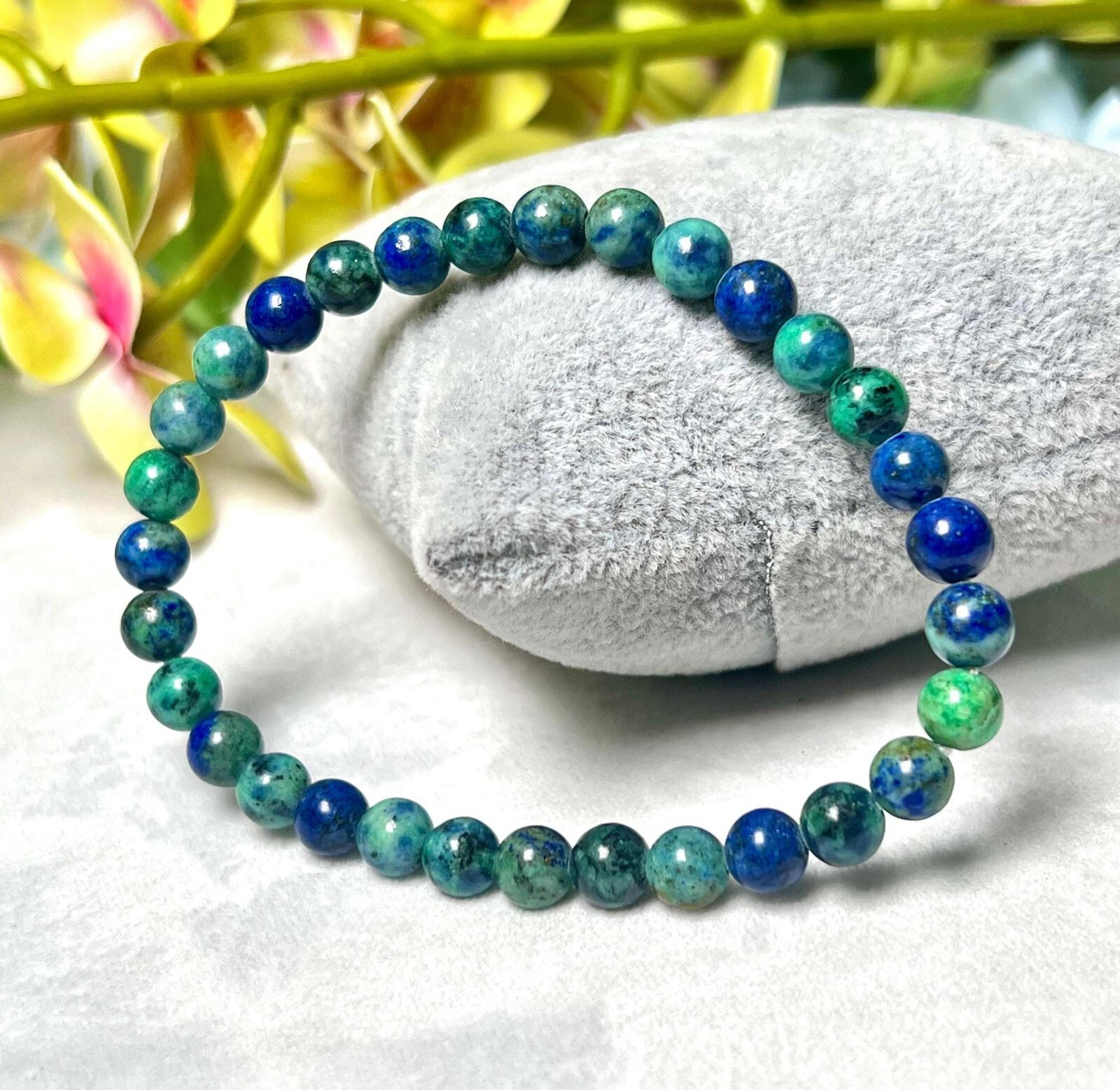 Azurite Malachite Gemstone Stretch Dainty Bracelet Minimalist 4mm Round Beads