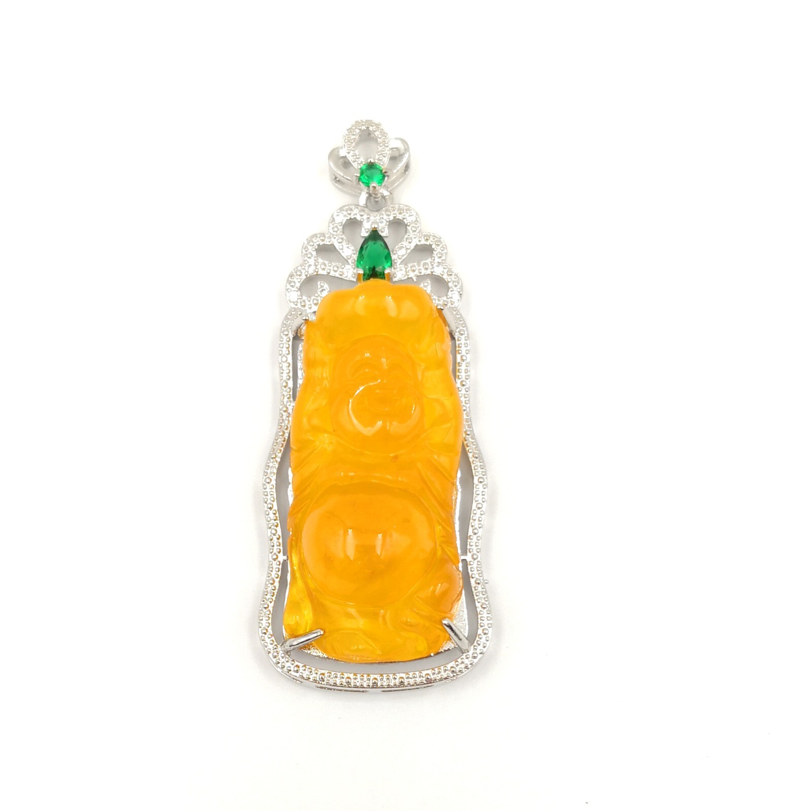 Multicolor Green Red Jade Stand Maitreya Buddha 18KGP Crystal Pendant Necklace