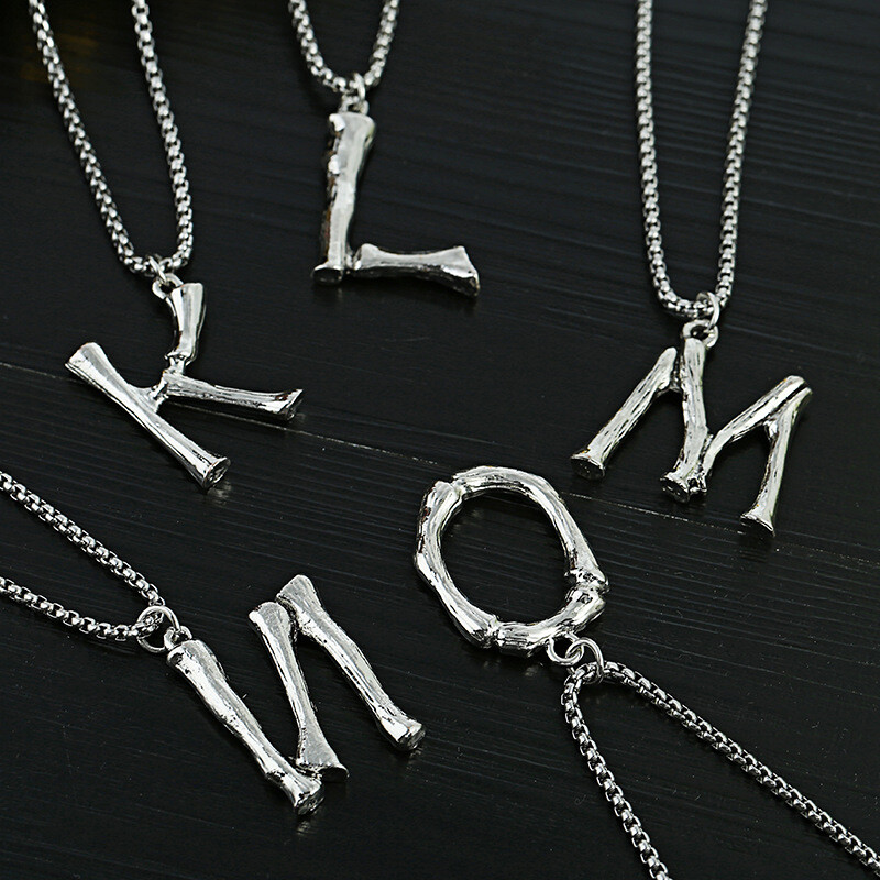 Mens Womens Initial A-Z Letter Pendant Necklace Stainless Steel Box Chain 24″