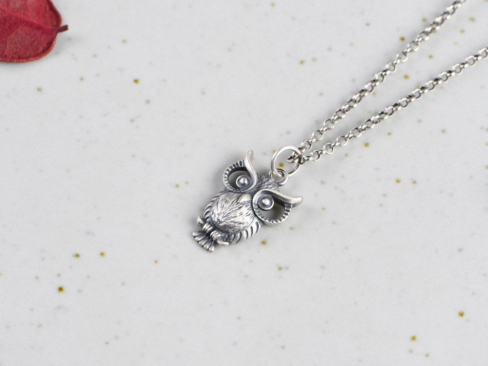 S925 Silver, Vintage Wise Owl Pendant, Wisdom Knowledge Charm, Gift for Her