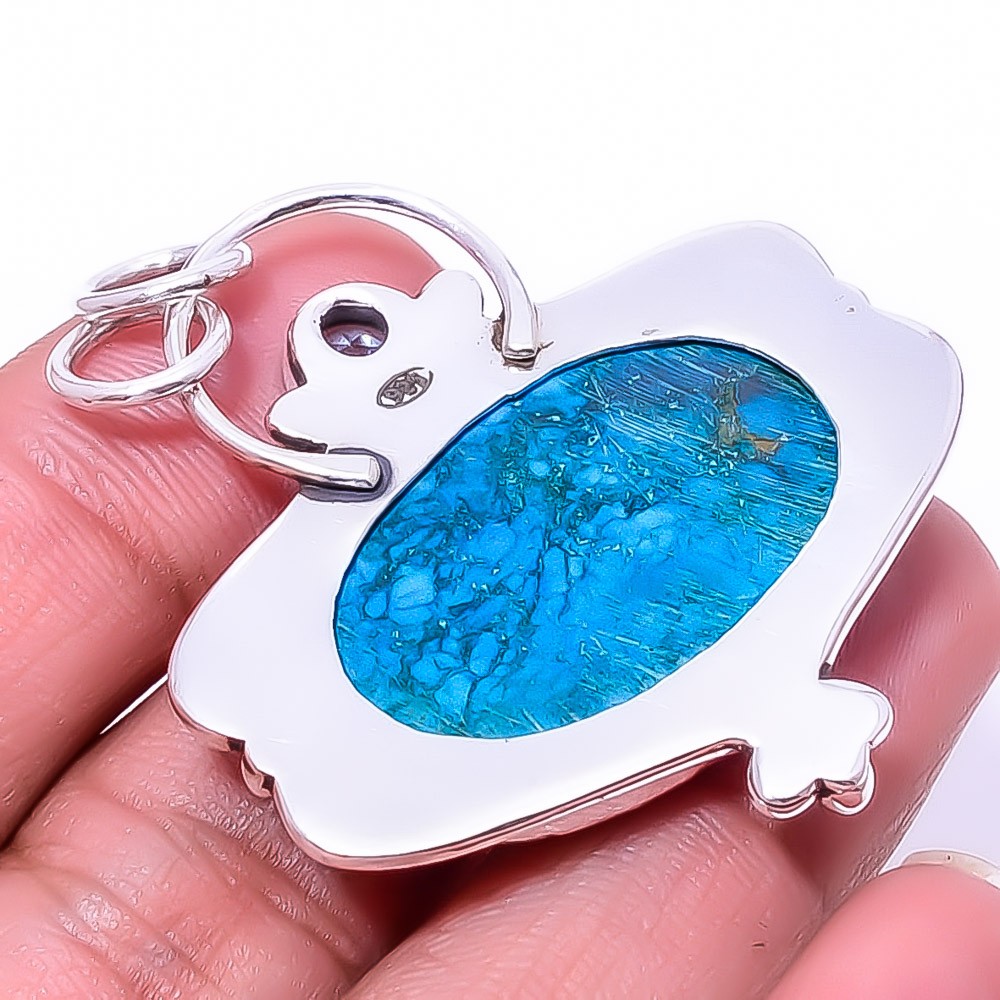 Magnesite Turquoise & Blue Topaz Handmade 925 Sterling Silver Pendant 1.95″ P13