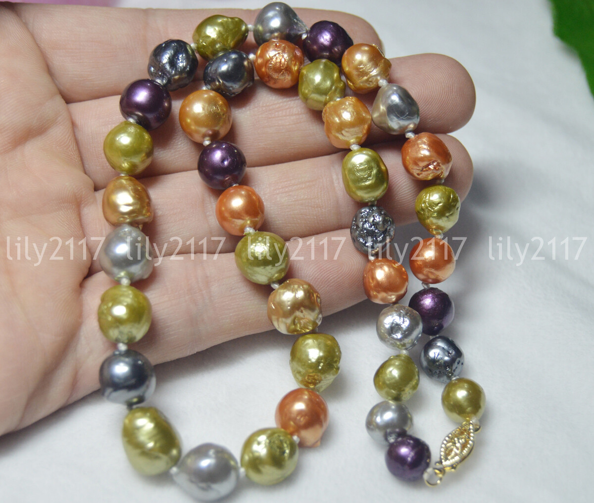 REAL NATURAL 10-12MM SOUTH SEA GENUINE COLOURFUL BAROQUE PEARL NECKLACE 14K 18”
