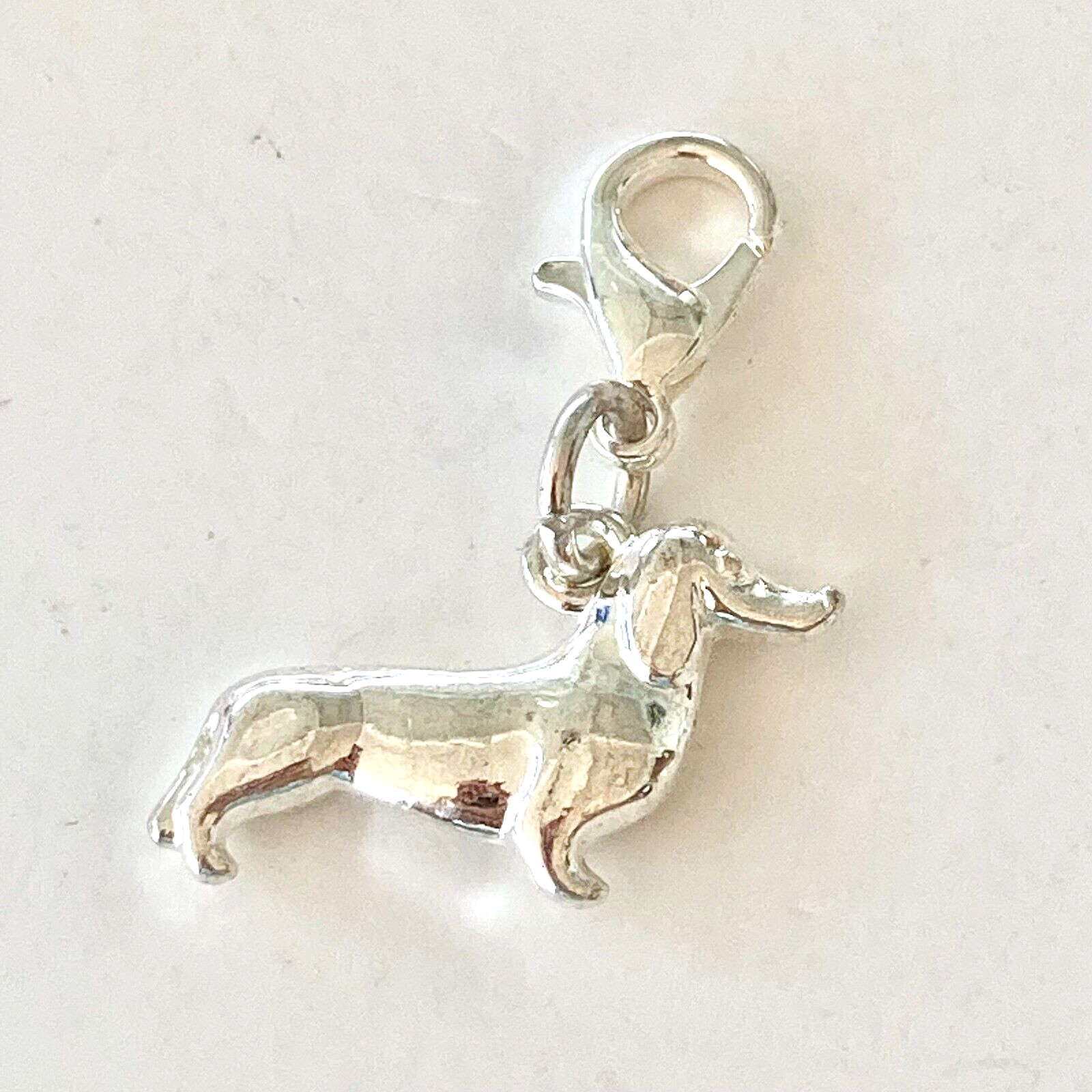 Dachshund Doxie Dog Bead Clip On Charm Bracelet Silver Plated Zipper Pull Purse