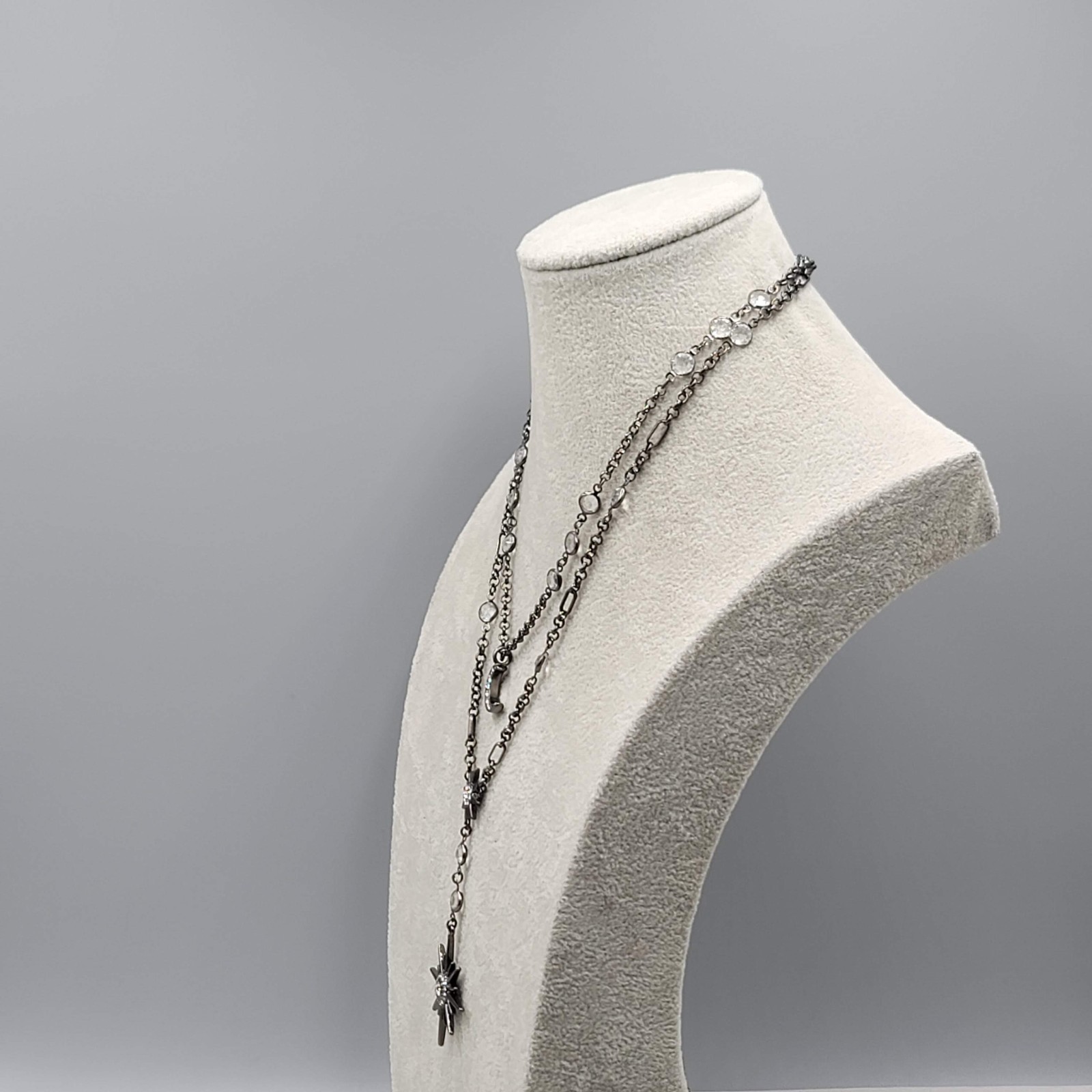 WHBM Celestial Layered Y Drop Necklace Gunmetal Gray 20″+