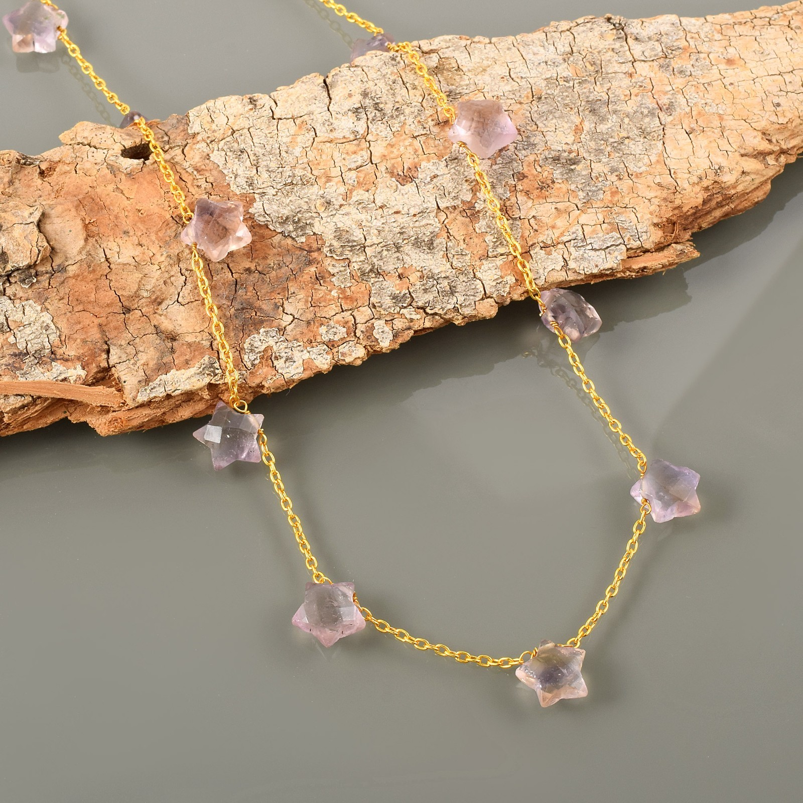 Celestial Star Gemstone Necklace Gold Plated 925 Sterling Silver Clasp