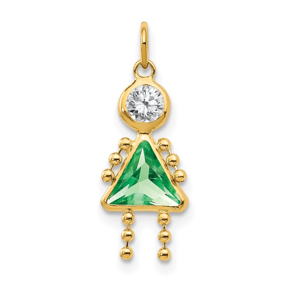 10k Yellow Gold Cubic Zirconia Green August Birthstone Pendant L 20mm, W 10mm