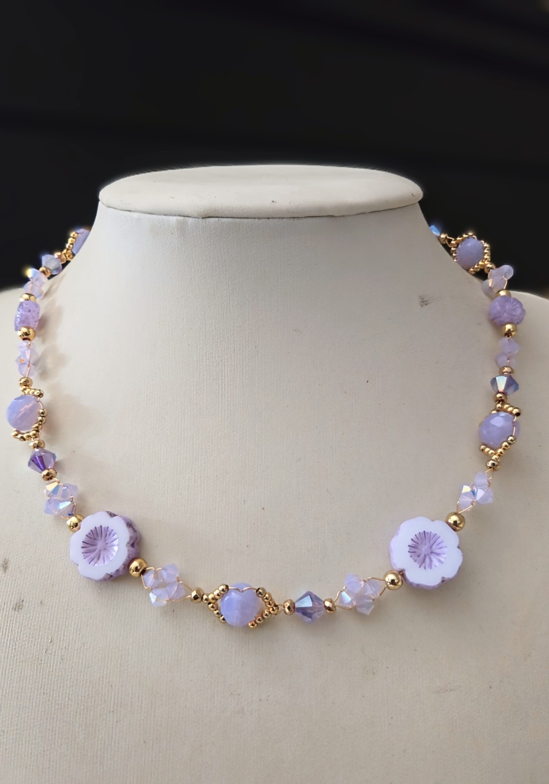 Victorian Delicate & Dainty Purple AB Swarovski & Glass GP Necklace & Earrings