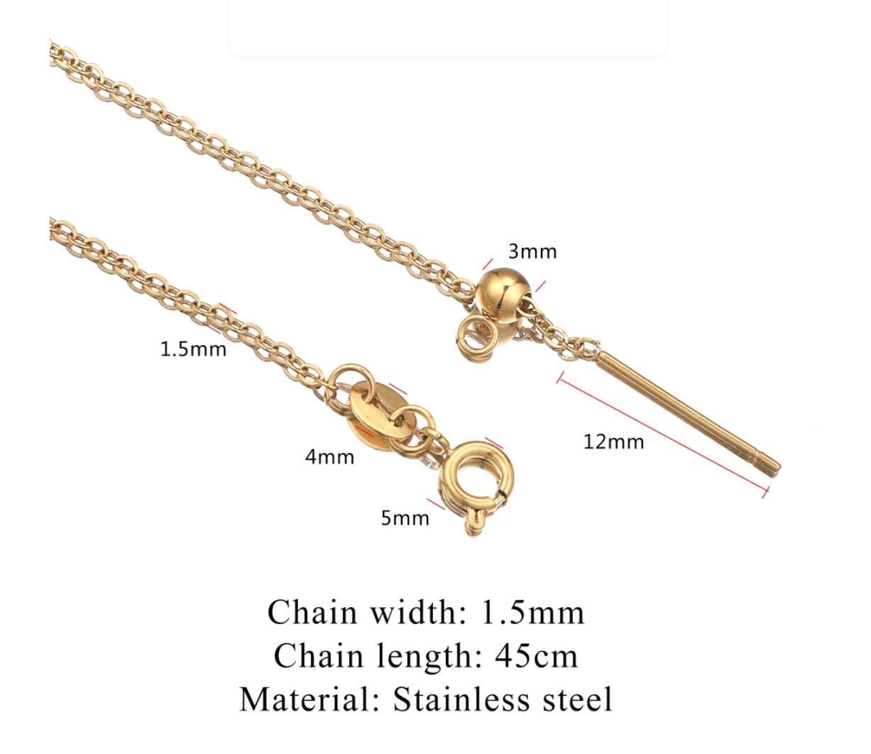 Gold Stainless Steel Adjustable 45 cm (17.7 in) 1.5mm Link Neck Chain Necklace