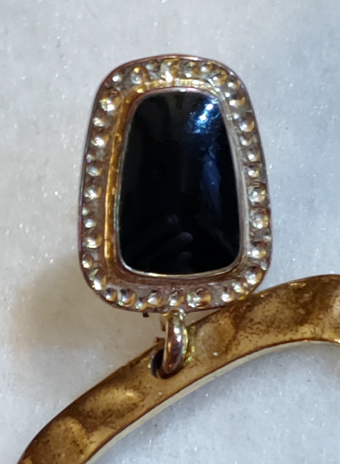Gold tone black Enamel dangle – pierced earrings- 2 1/4 in Long x 1 3/8 in Wide