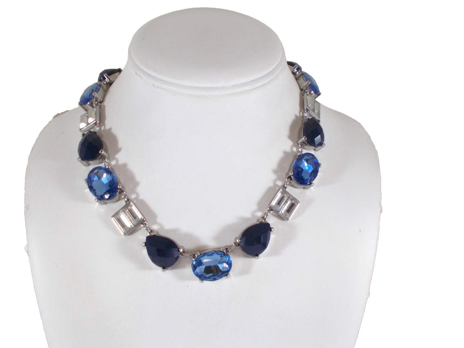 White House Black Market Chunky Blue Glass & Clear Baguettes Necklace Free Ship