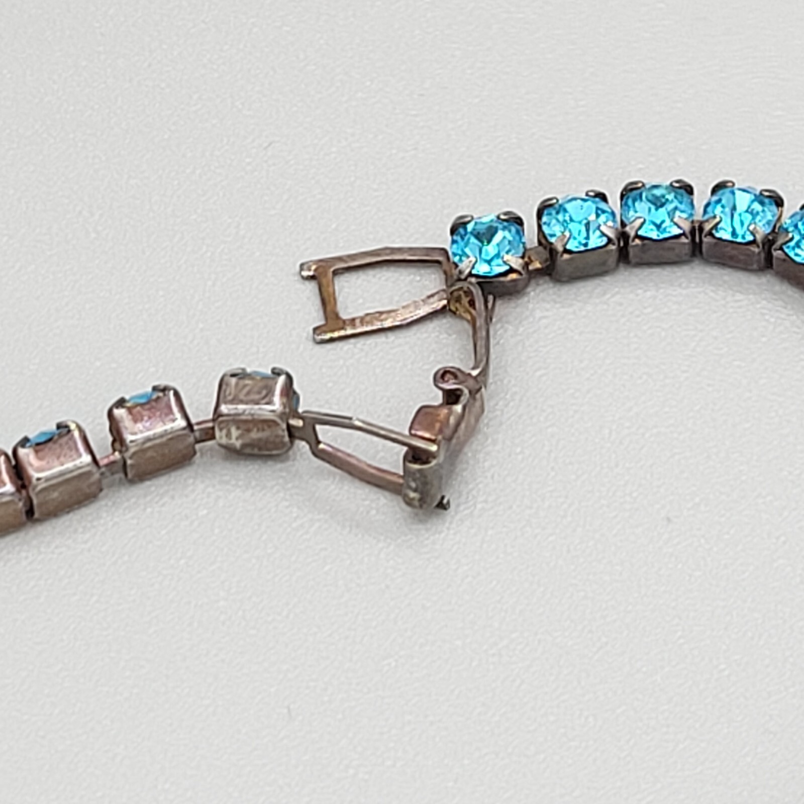 Womens Aquamarine Colored Rhinestone Choker Fashion Necklace Foldover 15 in