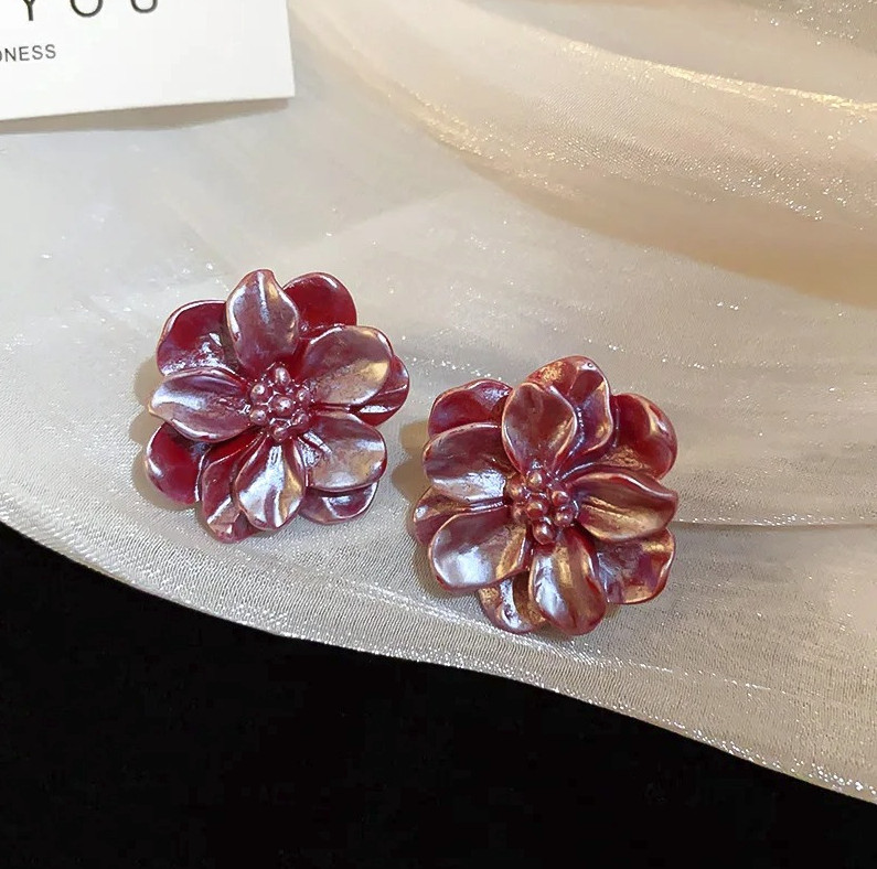 1pair Acrylic Camellia Flower Stud Earrings Women Party Jewelry – NEW