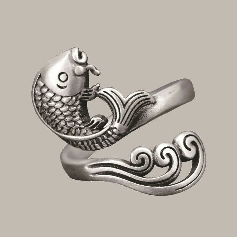 Elegant 925 Sterling Silver Charm Fashion Jewelry Koi Fish Ring One Size Fit All