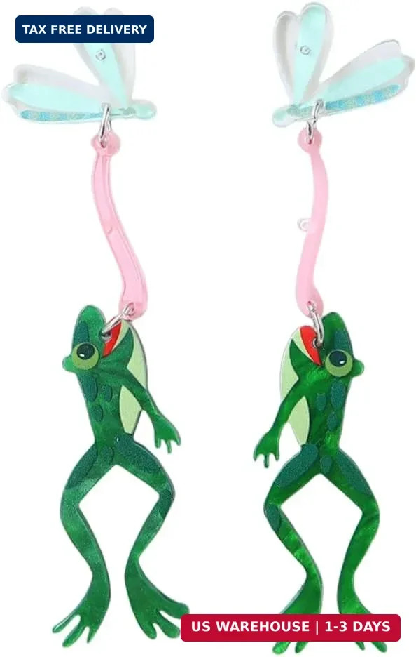 Creative Acrylic Frog Dangle Earrings for Women Lightweight Cute Summer Green An