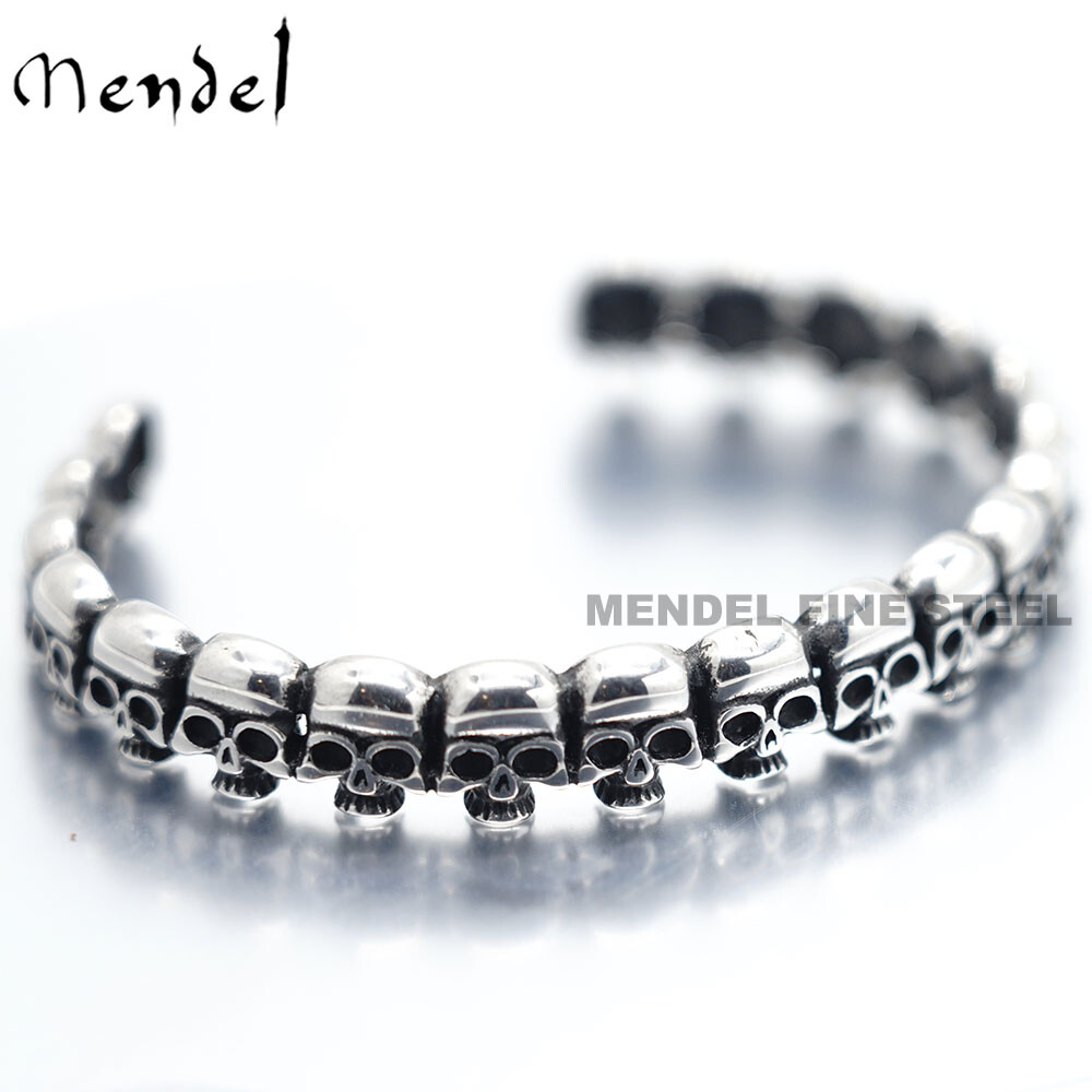 MENDEL 7 Inch Stainless Steel Mens Biker Skull Skeleton Cuff Bangle Bracelet Men
