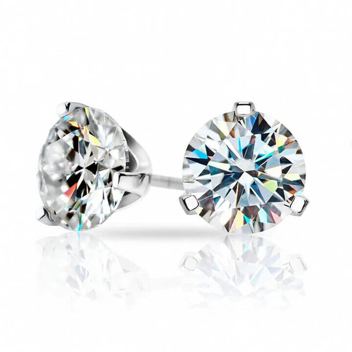 14K Gold GRA Certified D-VVS1 Round Moissanite Martini Screw Back Stud Earrings