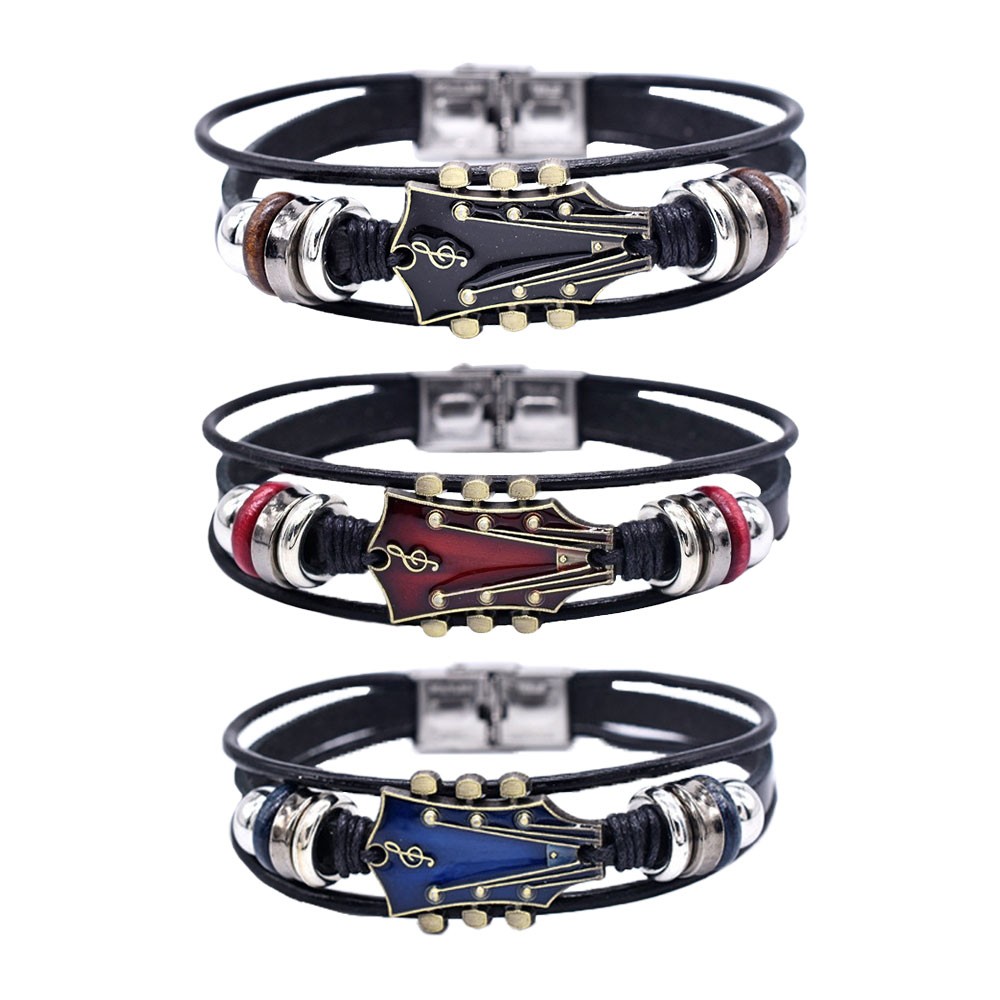 Retro Faux Leather Guitar Bracelet,Zinc Alloy Rock Music Guitar Bracelet OY