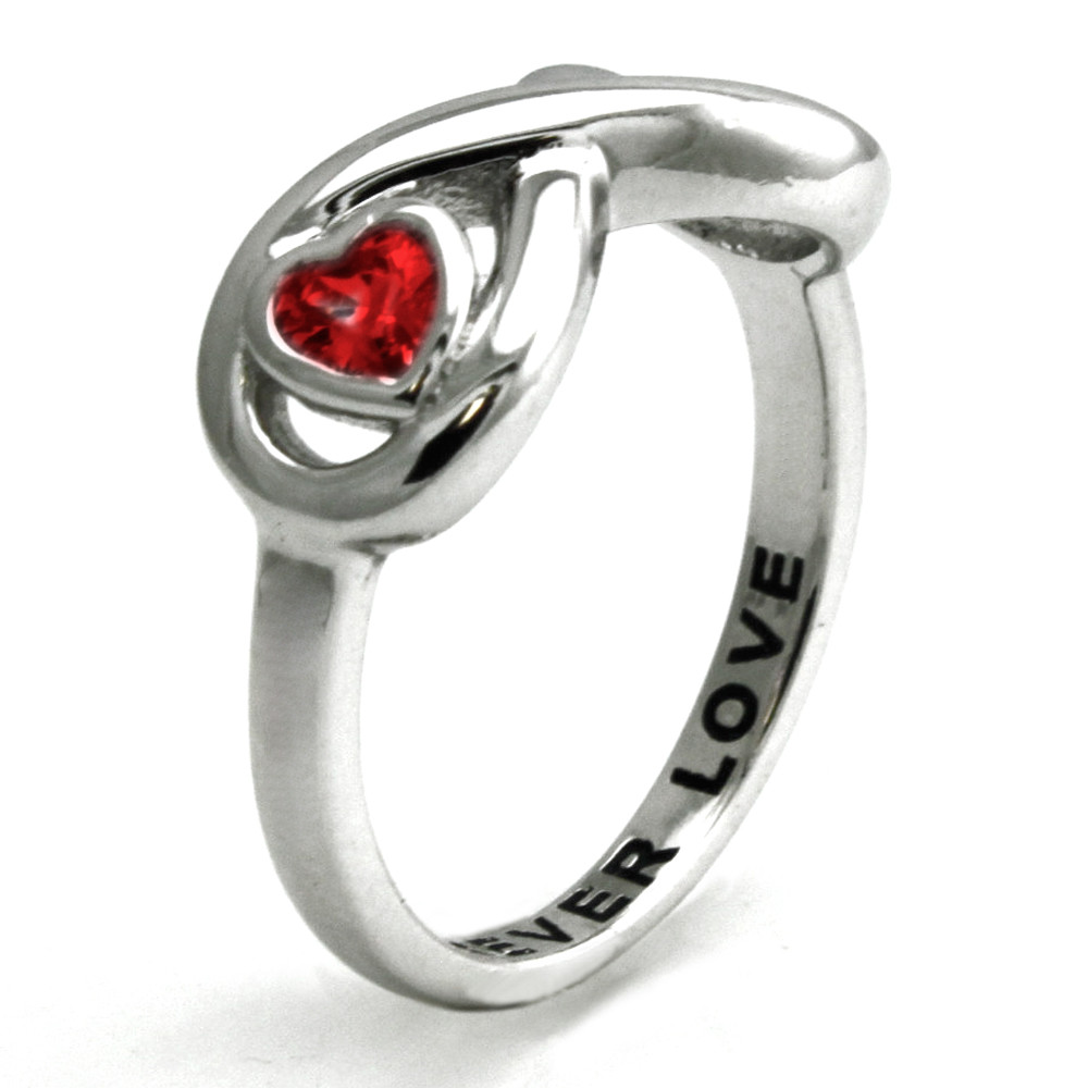 Sterling Silver 925 Forever Love Red CZ Heart Infinity Wedding Ring