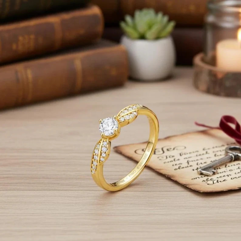 Harry Potter Inspired CZ Ring Gold Plated Brass Art Deco Fantasy Unisex Gift