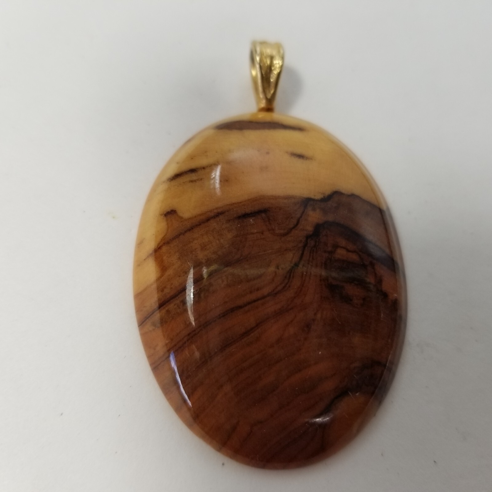 Polished Wooden Wood Grain Gold Tone Pendant