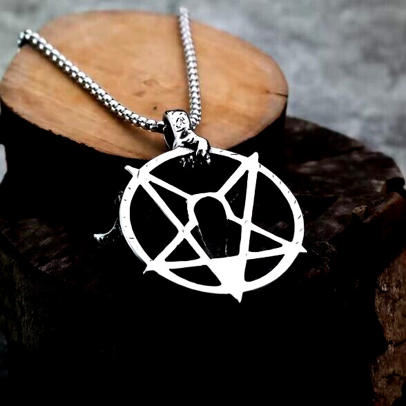 New Large Satanic Goat Head Pentagram Pendant Necklace Baphomet Devil Lucifer