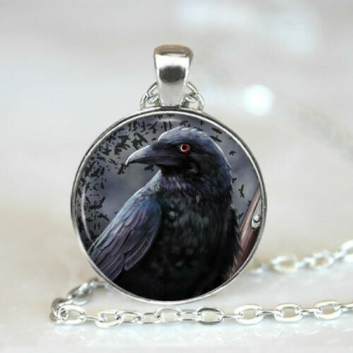 CROW BLACK RAVEN BIRD pendant Sterling Silver 925 chain 20″ necklace Gold box