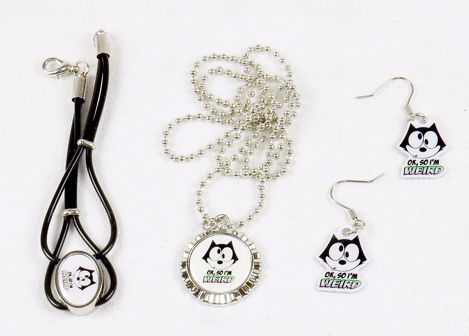 Felix The Cat Fashion Jewelry Set ~ Necklace, Earrings, Bracelet ~ #FLX-WRD-05